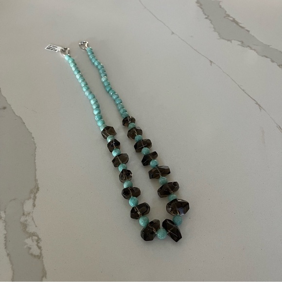 One of a kind Smokey Topaz and Amazonite beaded necklace. - Picture 6 of 12